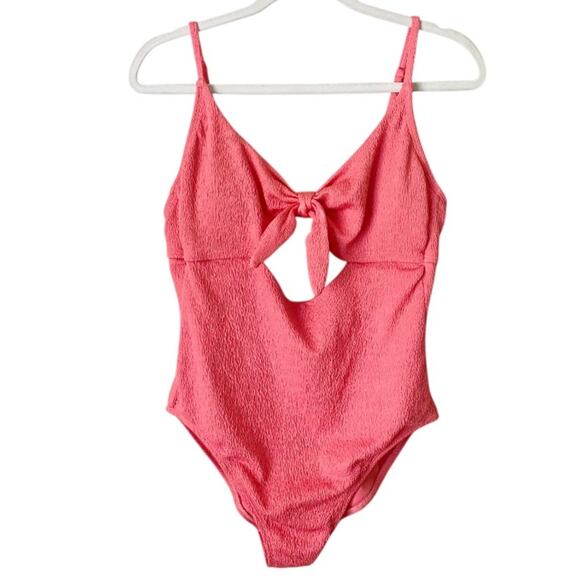 Shade & Shore | One Piece Swimsuit Bathing Suit Knot Front Coral Pink XL - Picture 2 of 6
